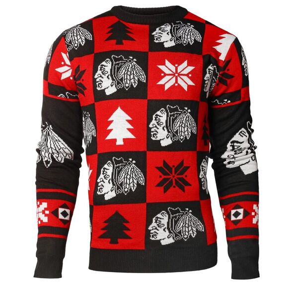 Chicago Blackhawks Patches NHL Ugly Crew Neck Sweater by Forever Collectibles - Picture 1 of 3